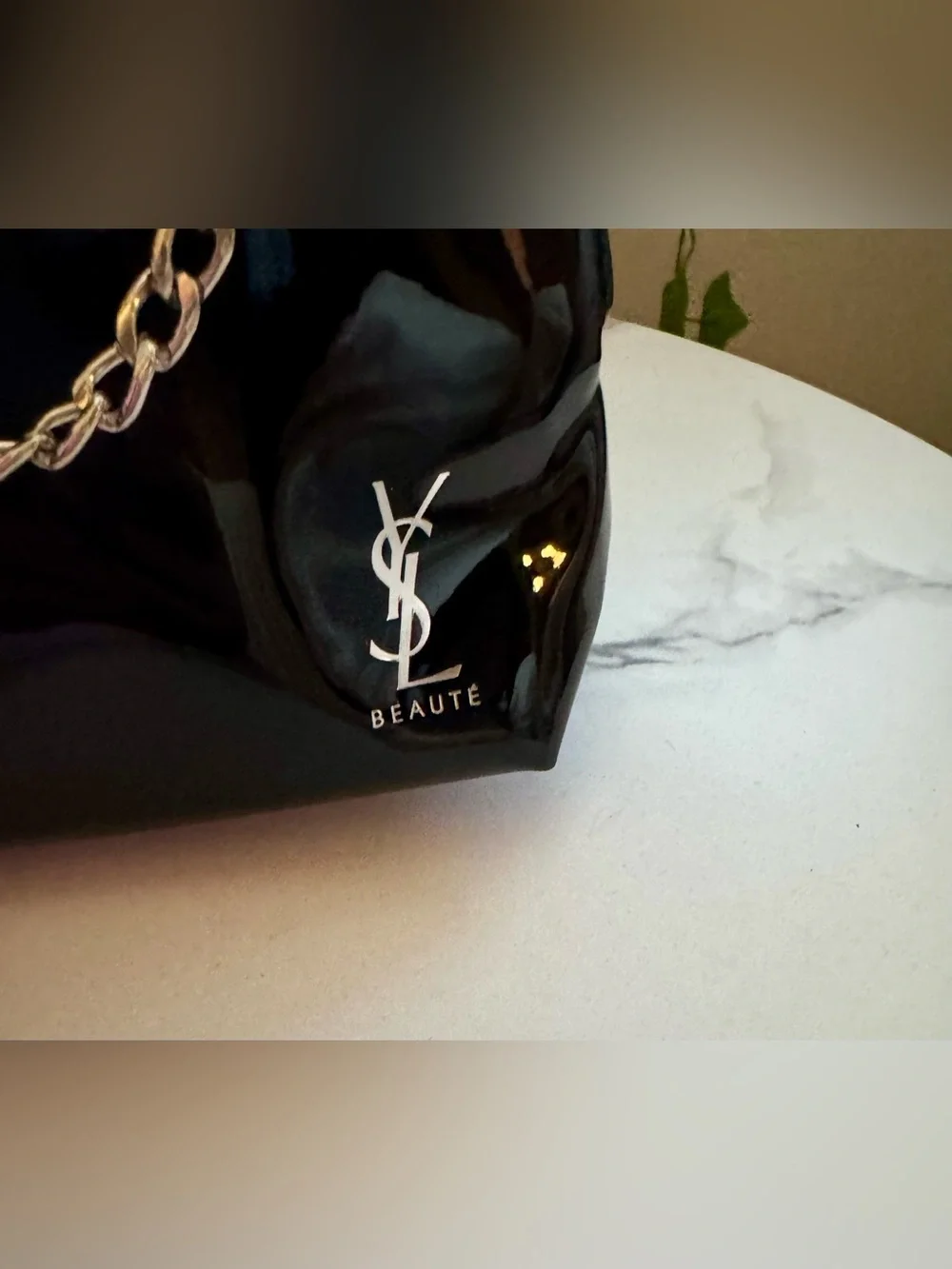 YSL Beaute! Black Patent Top-Handle cosmetic pouch